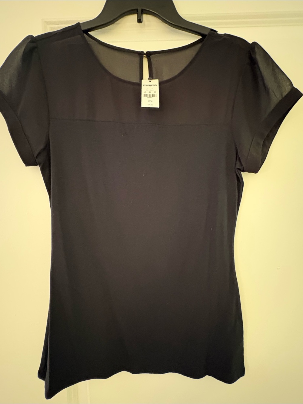 Express Black Short Sleeve Top with Sheer Top NWT!